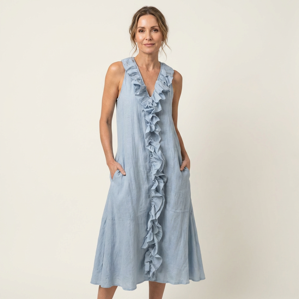 Victoire | Sleeveless Maxi Dress with Ruffles and V-Neck