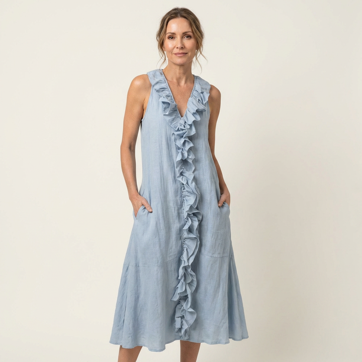 Victoire | Sleeveless Maxi Dress with Ruffles and V-Neck