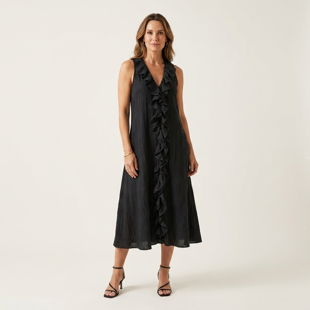 Victoire | Sleeveless Maxi Dress with Ruffles and V-Neck