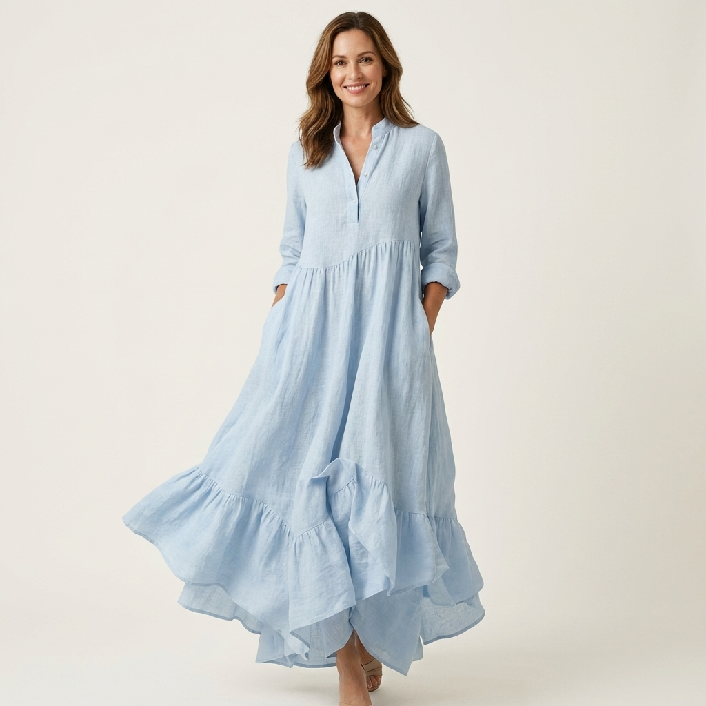 Gisele | Button-Front Maxi Dress with Ruffle Hem