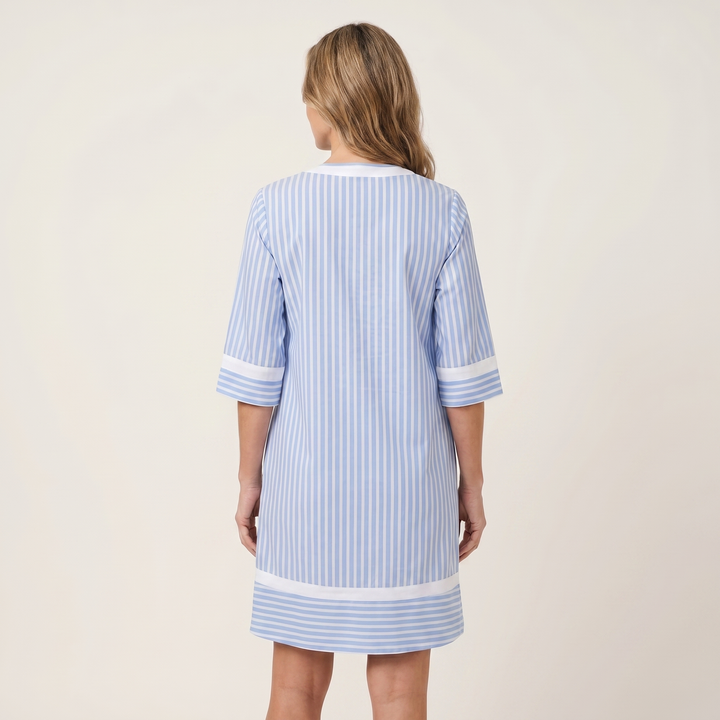 Capucine | Striped Straight Dress with Contrast V-Neck