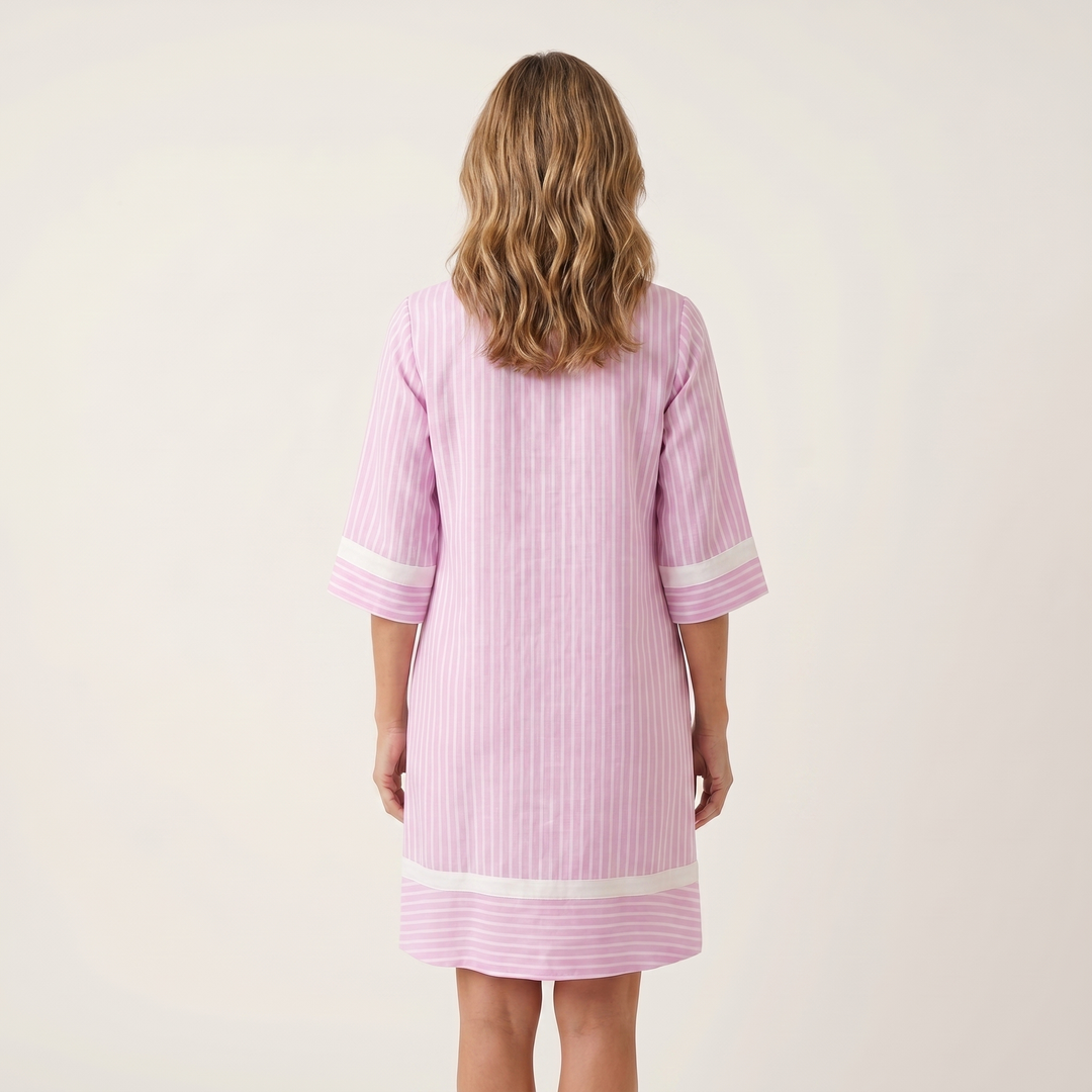 Capucine | Striped Straight Dress with Contrast V-Neck