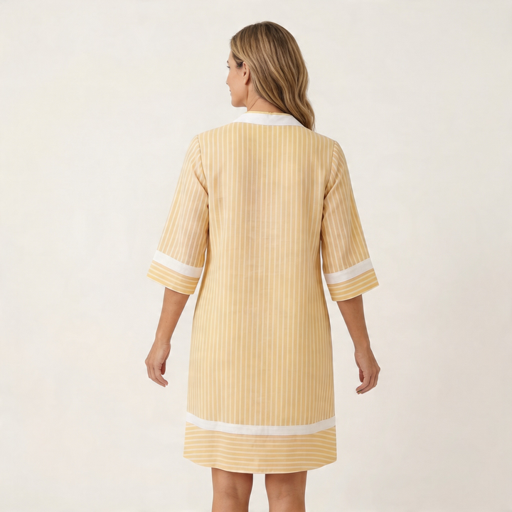 Sanina | Kontrastbesatz Streifen V-Ausschnitt Shift Kleid