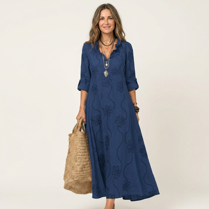 Mariam | Maxikleid mit tonalem Blumengestick