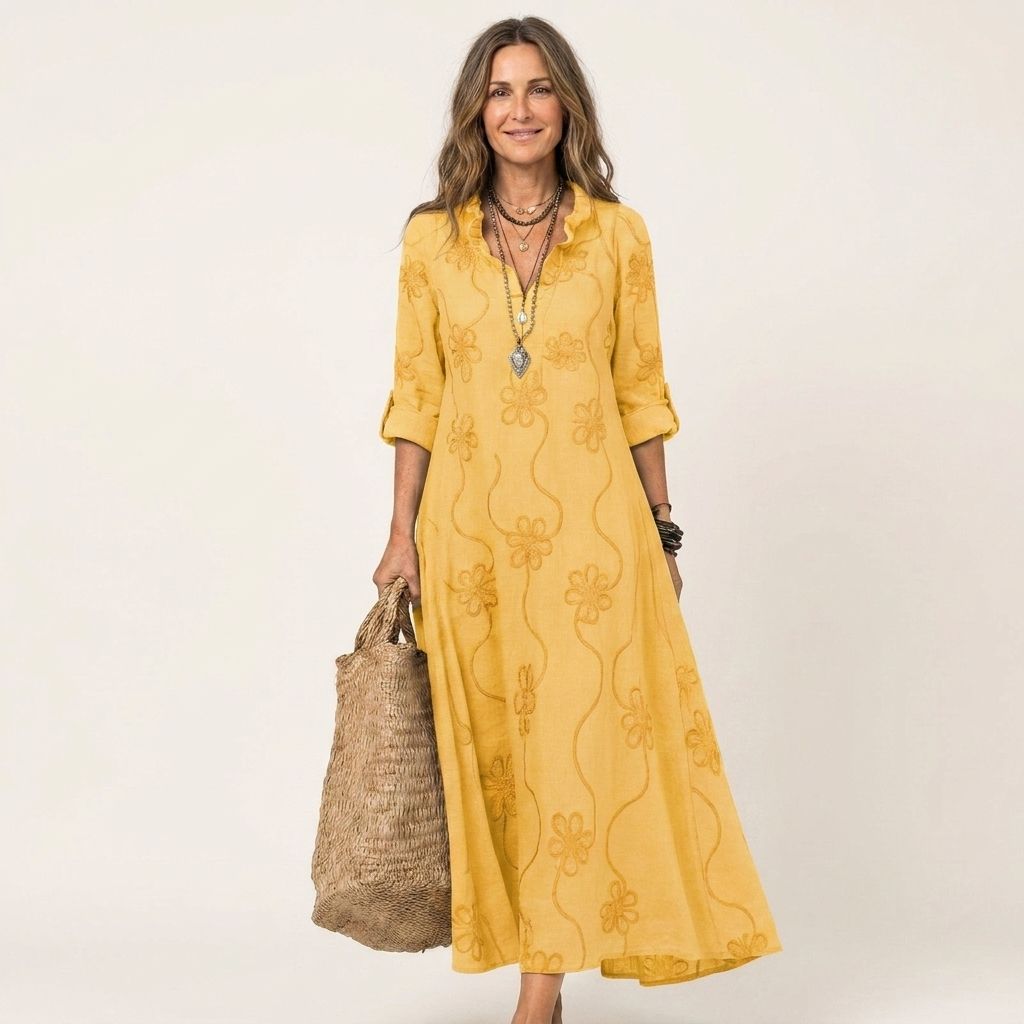 Mariam | Maxikleid mit tonalem Blumengestick
