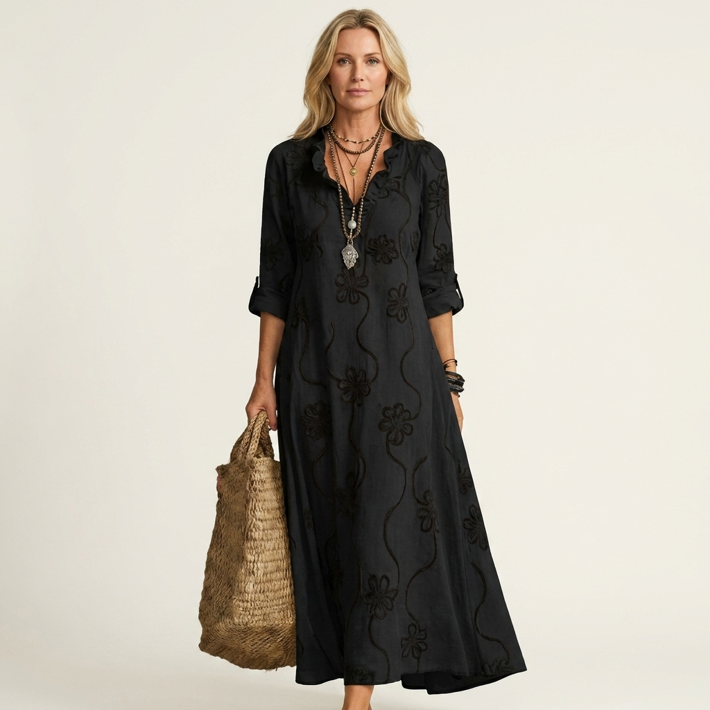 Mariam | Maxikleid mit tonalem Blumengestick