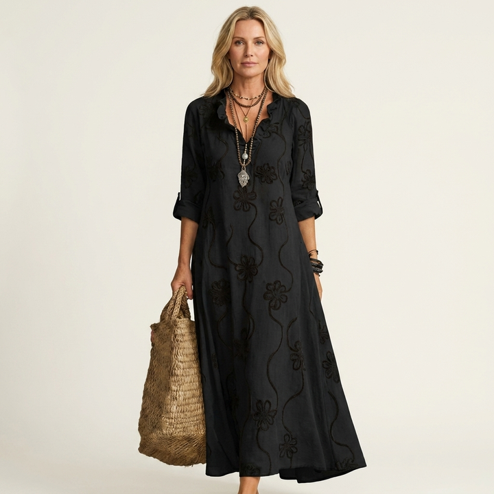 Mariam | Maxikleid mit tonalem Blumengestick