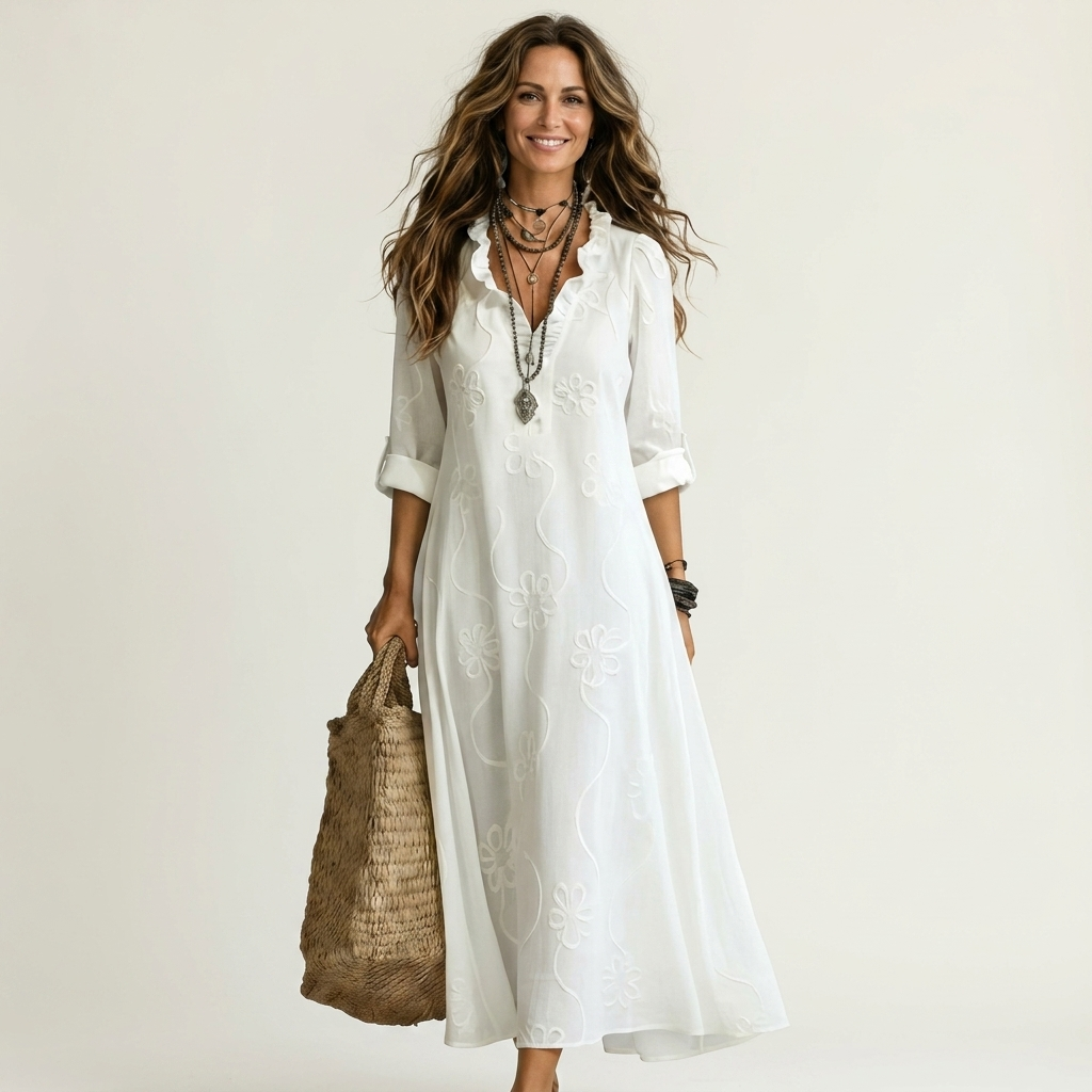 Marianne | Maxi Dress with Tonal Floral Embroidery