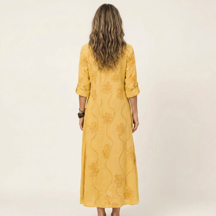 Mariam | Maxikleid mit tonalem Blumengestick