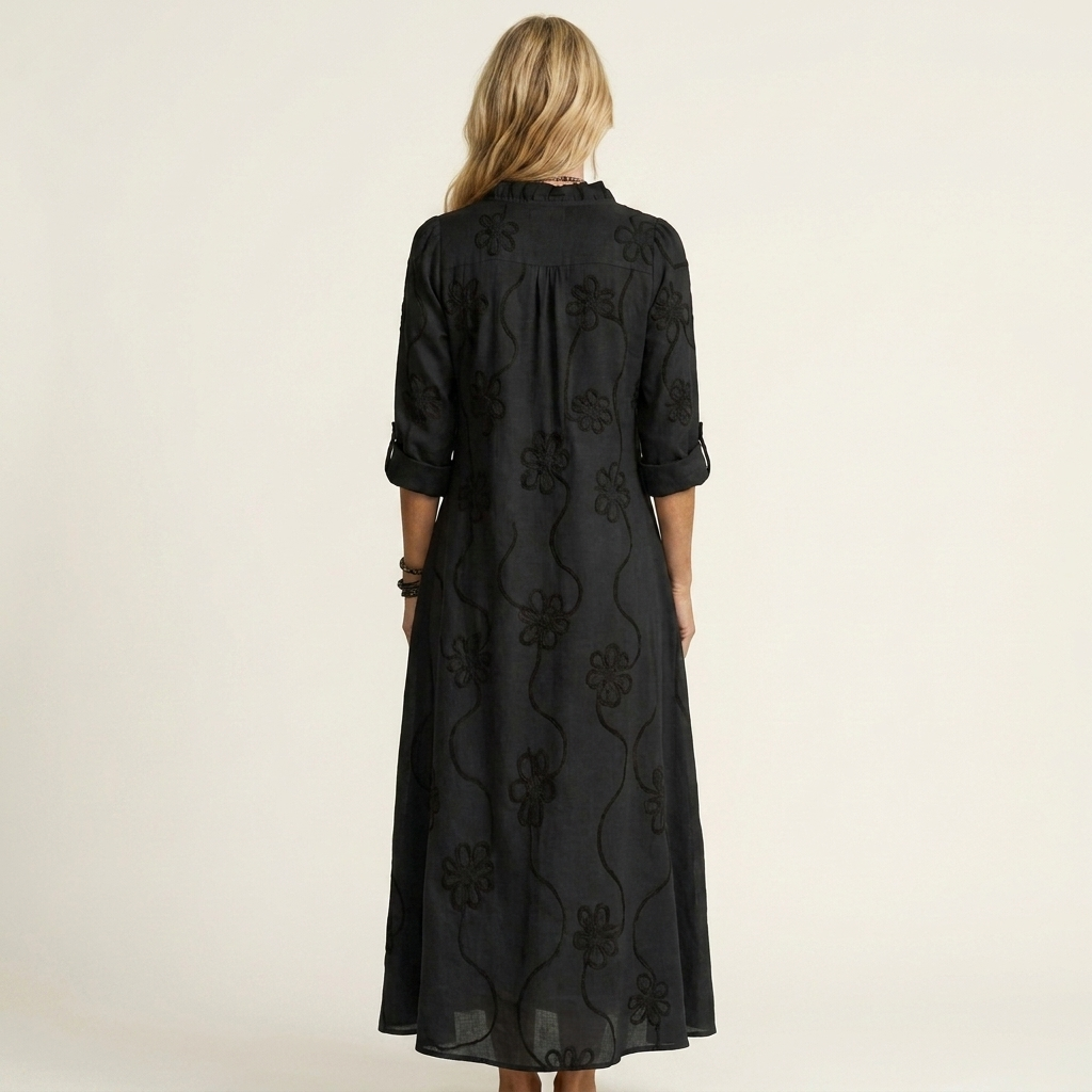 Marianne | Maxi Dress with Tonal Floral Embroidery