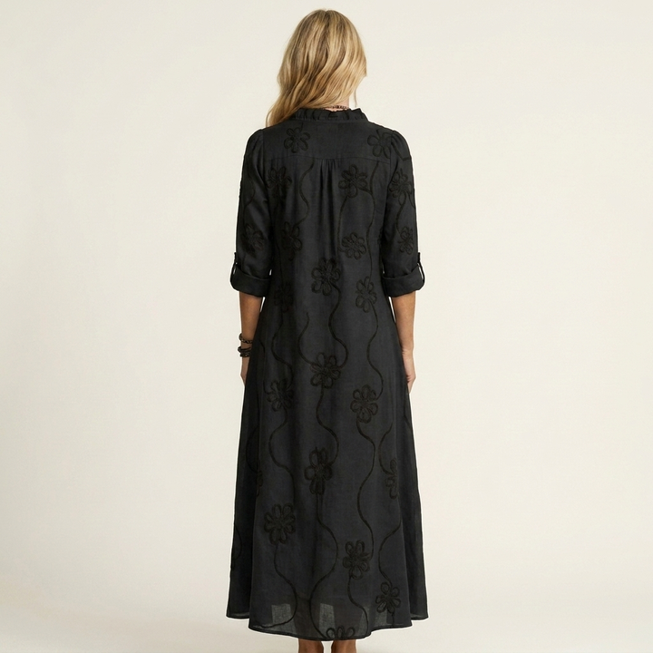 Marianne | Maxi Dress with Tonal Floral Embroidery