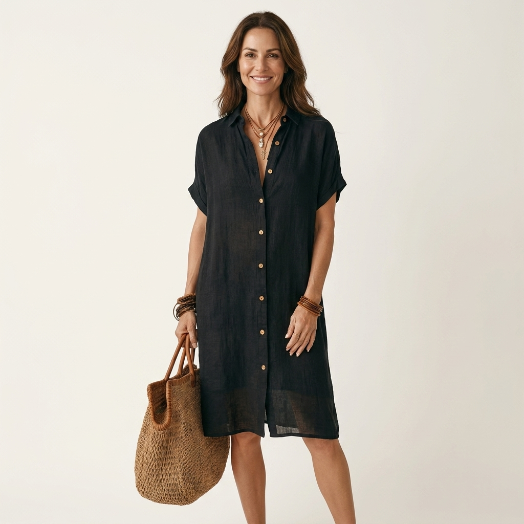 Nadege | Midi Shirt Dress with Rolled Cuffs