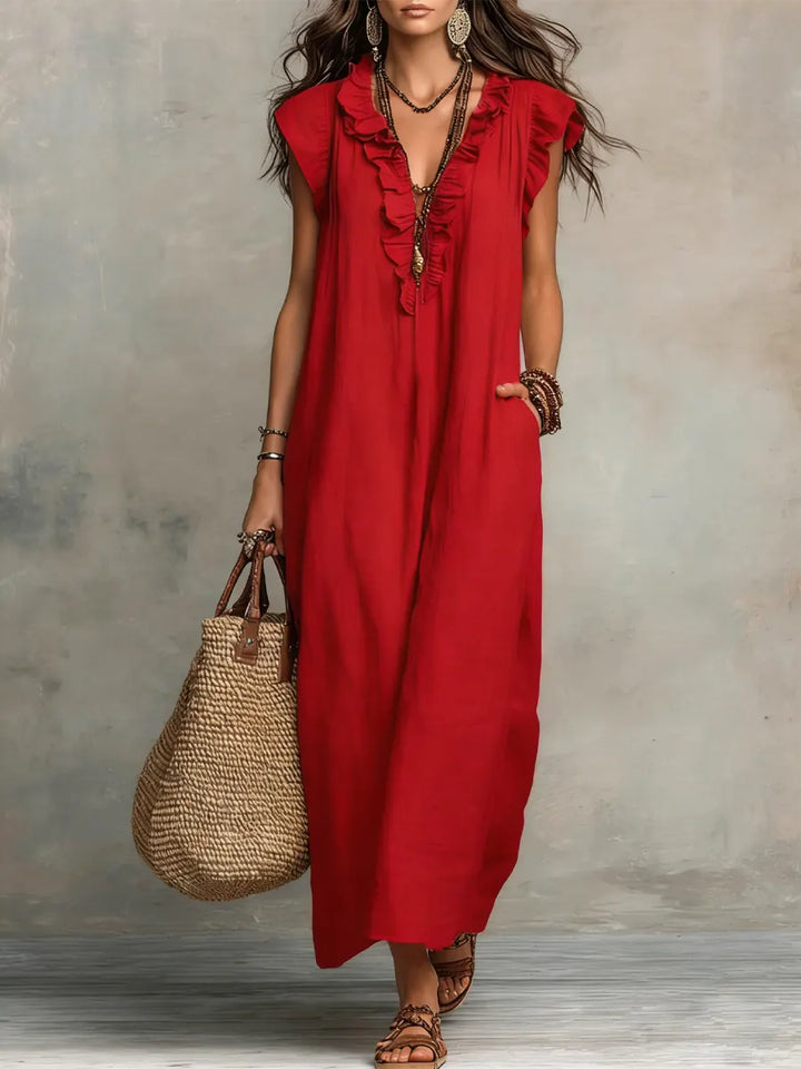 Corina's - Flowy Linen Boho Maxi Dress