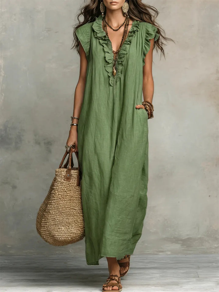 Corina's - Flowy Linen Boho Maxi Dress