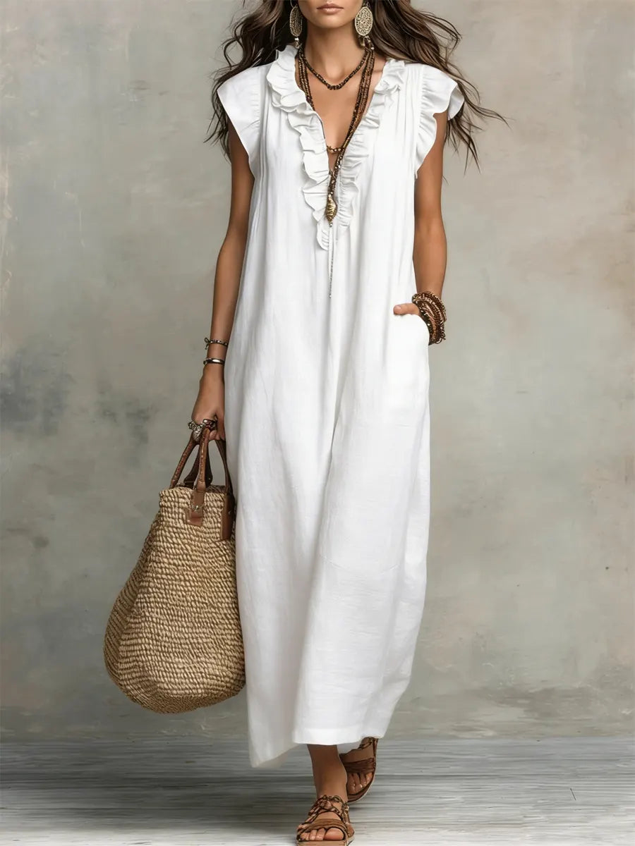 Corina's - Flowy Linen Boho Maxi Dress